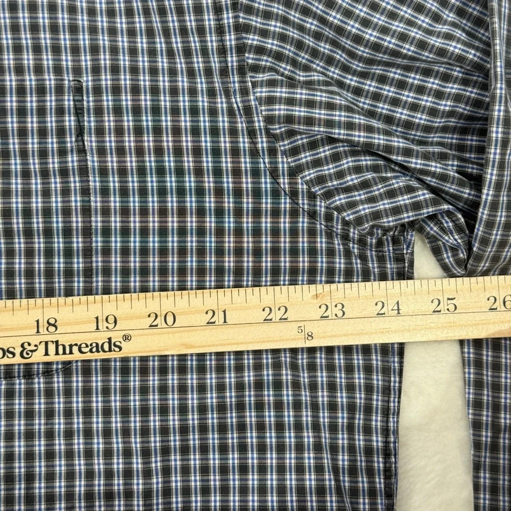 Banana Republic Shirt Mens Large Navy Blue Plaid Button Down Long Sleeve Cotton‎